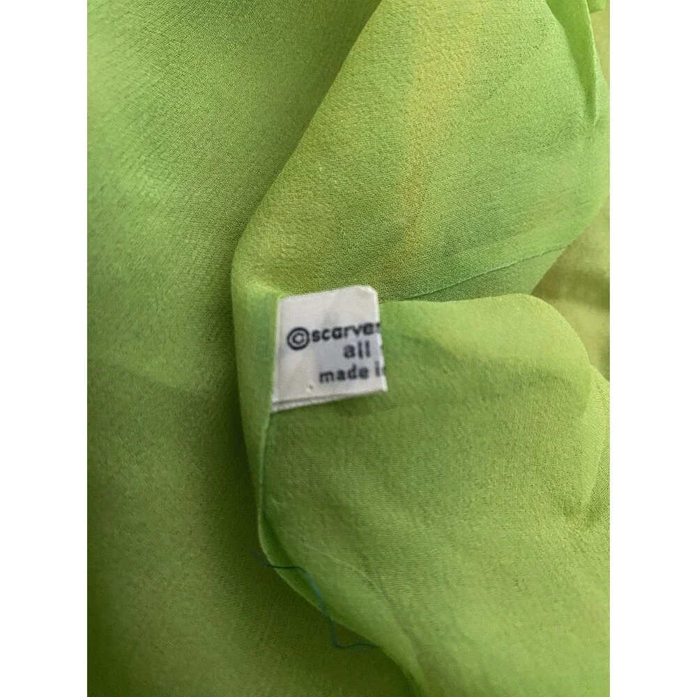 Vintage 60s Vera Neumann Scarf Green Yellow Silk Infinity Circle Sheer Chiffon